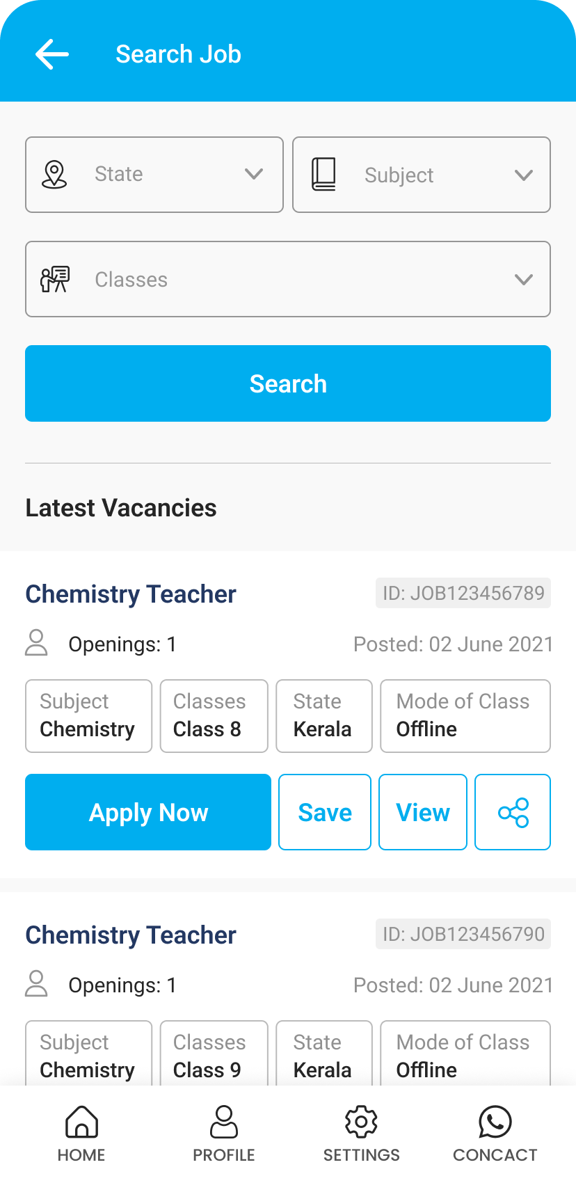 search for teaching job